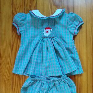 Christmas outfit - 12M, like new, hand embroidery smocking - Anavini